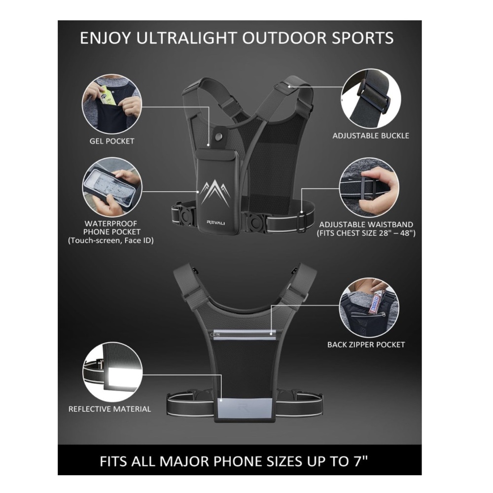 Black smartphone travel exercise chest harness - Picture 2 of 6
